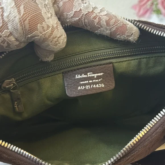 Salvatore Ferragamo Gancini Shoulder Bag/Brown Monogram Canvas/Authentic bag - Picture 5 of 16